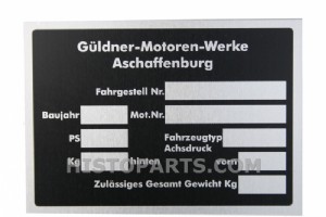 Serial number plate, Guldner