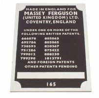 Commission Plate- MF165 (From 1965)